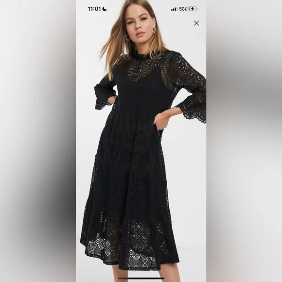 chinese dress ladies Vero moda – Vmbecca Ls O-neck Lace Dress – Dresses – Black main image 1